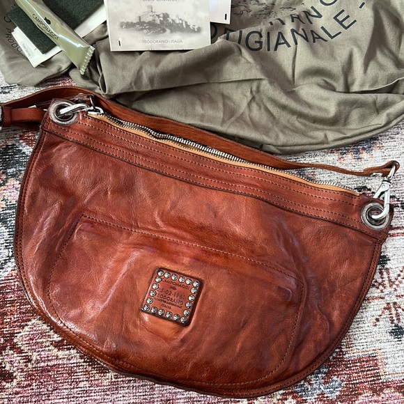 Campomaggi Catullo Clutch Bag Embellished Hobo shoulder purse cognac Studded - Picture 4 of 11